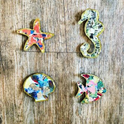 Set of 4 Sea Life Collage Magnets- ..