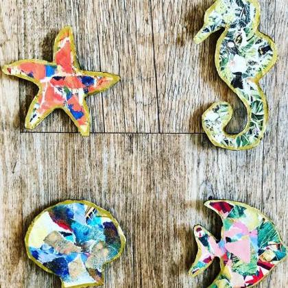 Set of 4 Sea Life Collage Magnets- ..