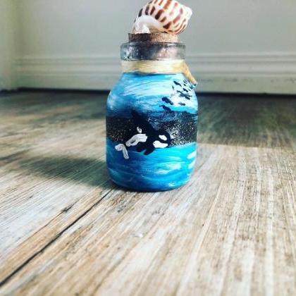 Hand painted Glass Bottle- Orca Pai..