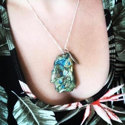 Acrylic With Leaf Charm Driftwood Necklace,..