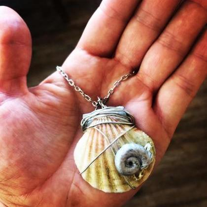 Wrapped Mermaid Snail Shell Painted Pendent..