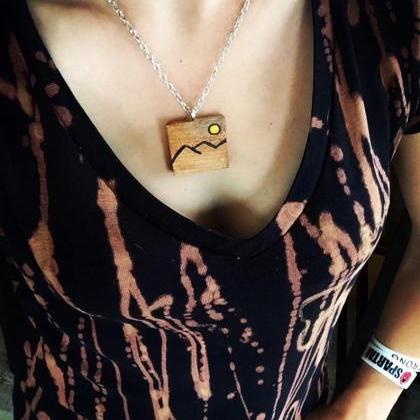 Painted Mountain Wood Necklace Wanderlust..