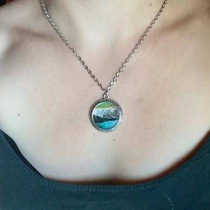 Mountain Circle Silver Frame Necklace Wanderlust..