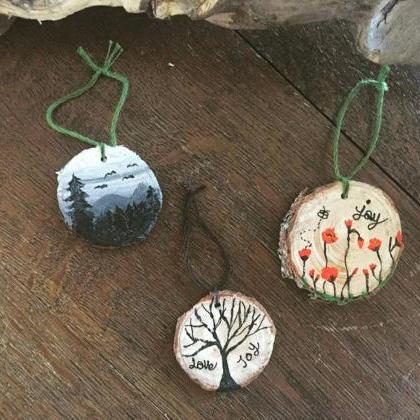 Set Of 3 Handpainted Pine Wood Slices Love And..