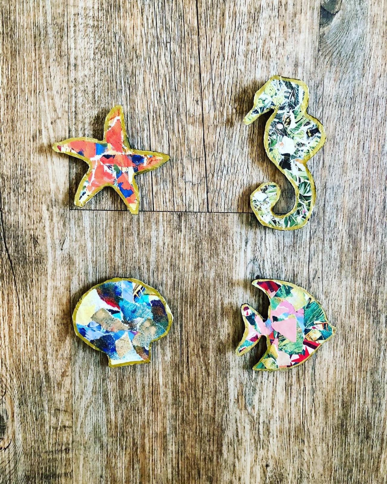 Set of 4 Sea Life Collage Magnets- ocean Magnets