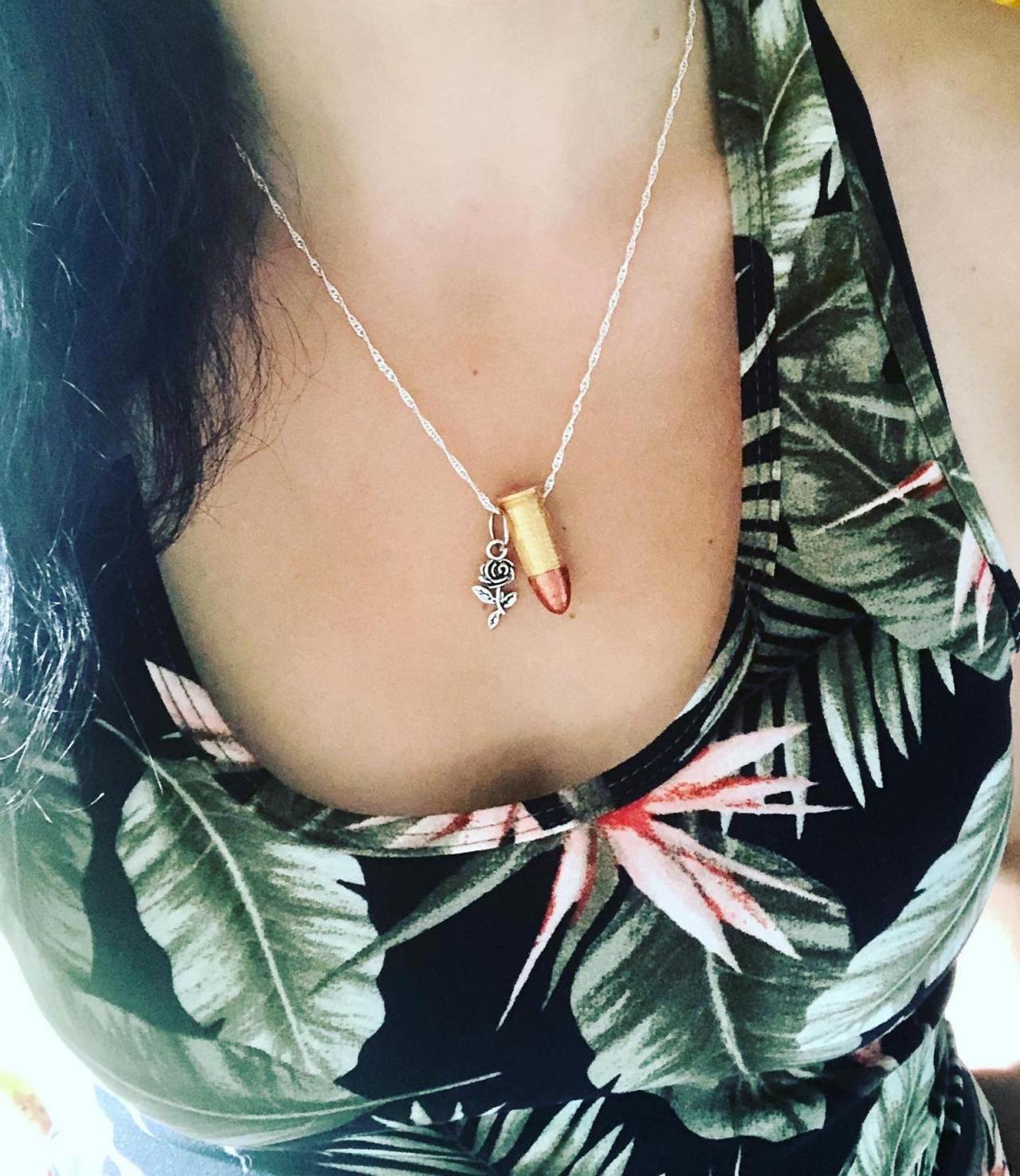 Guns And Roses Pendent Necklace, Bullet Necklace, Bullet Pendent, Redneck Necklace, Gift For Her, Country Girl Necklace, Farm Girl Necklace