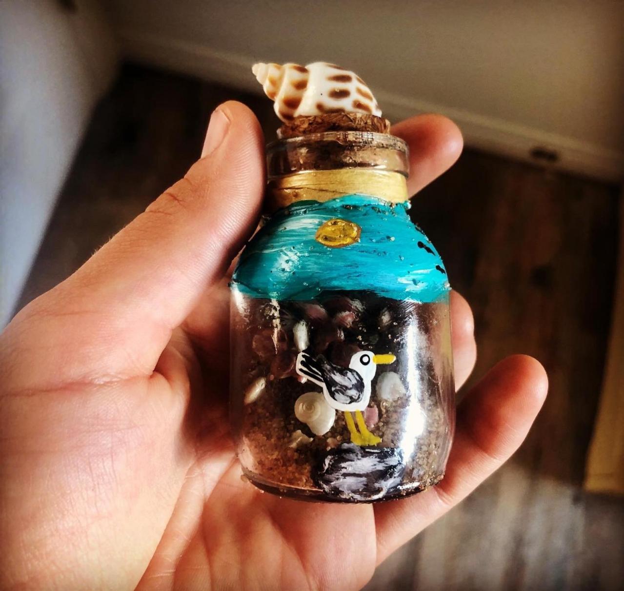 Beach In A Bottle , Hand Painted Bottle, Beach In A Bottle Message In A Bottle, Sea Glass Decor, Sea Glass Necklace, , Gift For Girlfriend,
