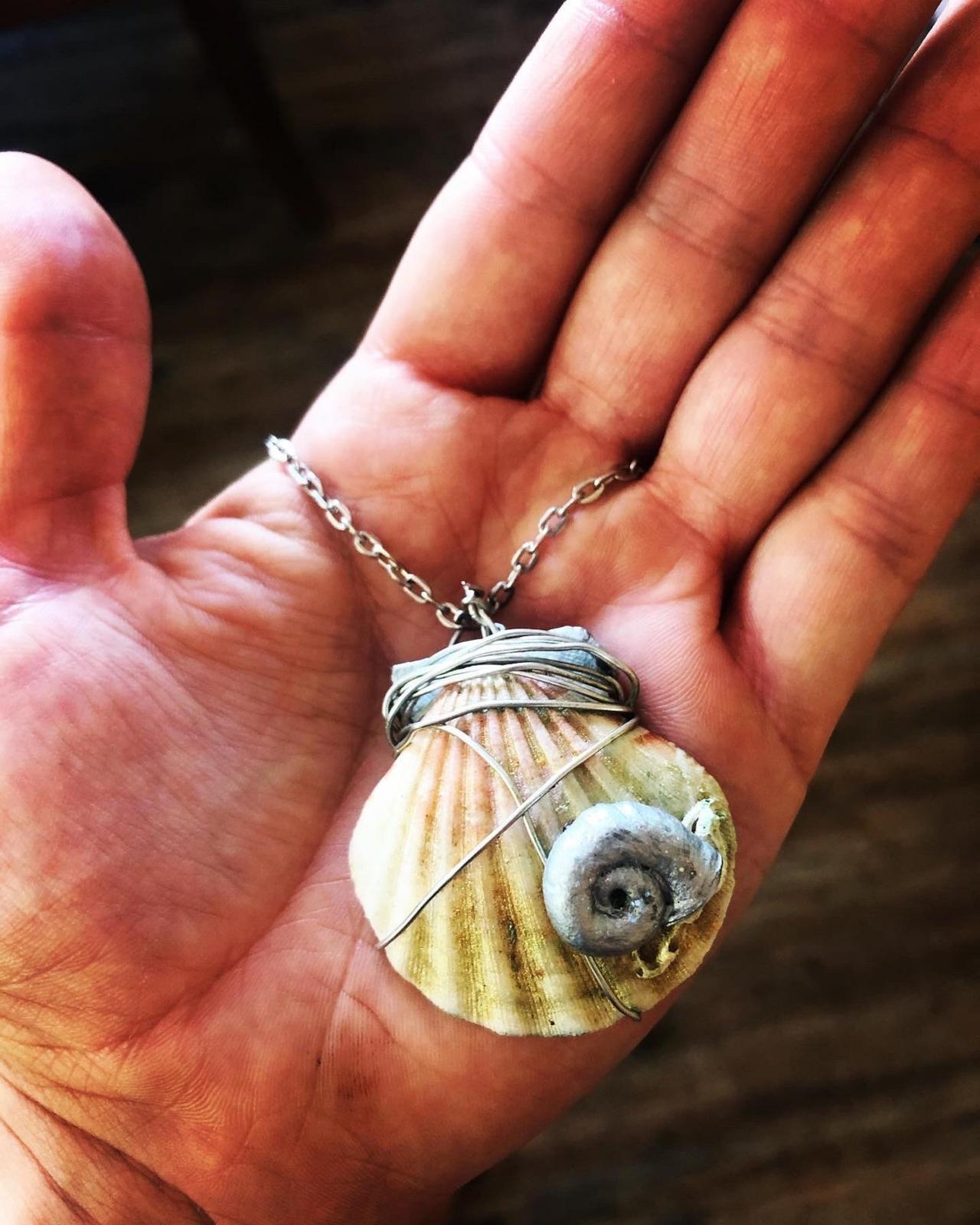 Wrapped Mermaid Snail Shell Painted Pendent Necklace Seashell Necklace Necklace Mermaid Shell Necklace Pendant Necklace Gift For Her