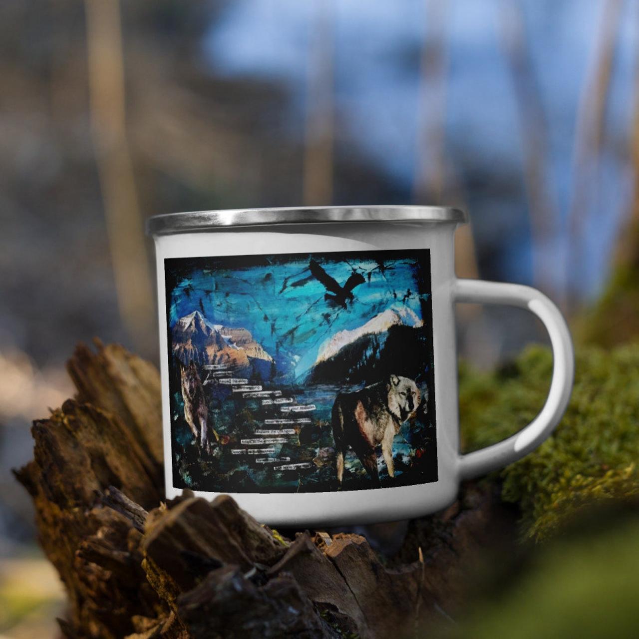 Wolf Enamel Mug, Wolf Coffee Mug, Wolf Tea Mug ,camping Mug