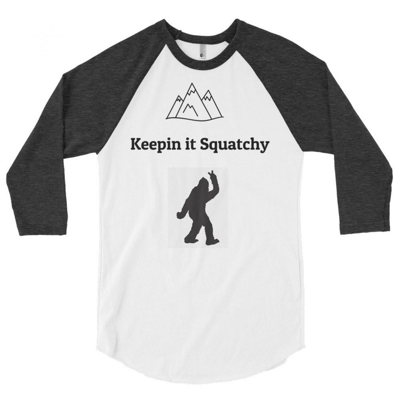 Bigfoot Funny Keepin It Squatchy 3/4 Sleeve Raglan Shirt, Zoology, Cryptozoology, Sasquatch, Cool Shirt, For Men And Women