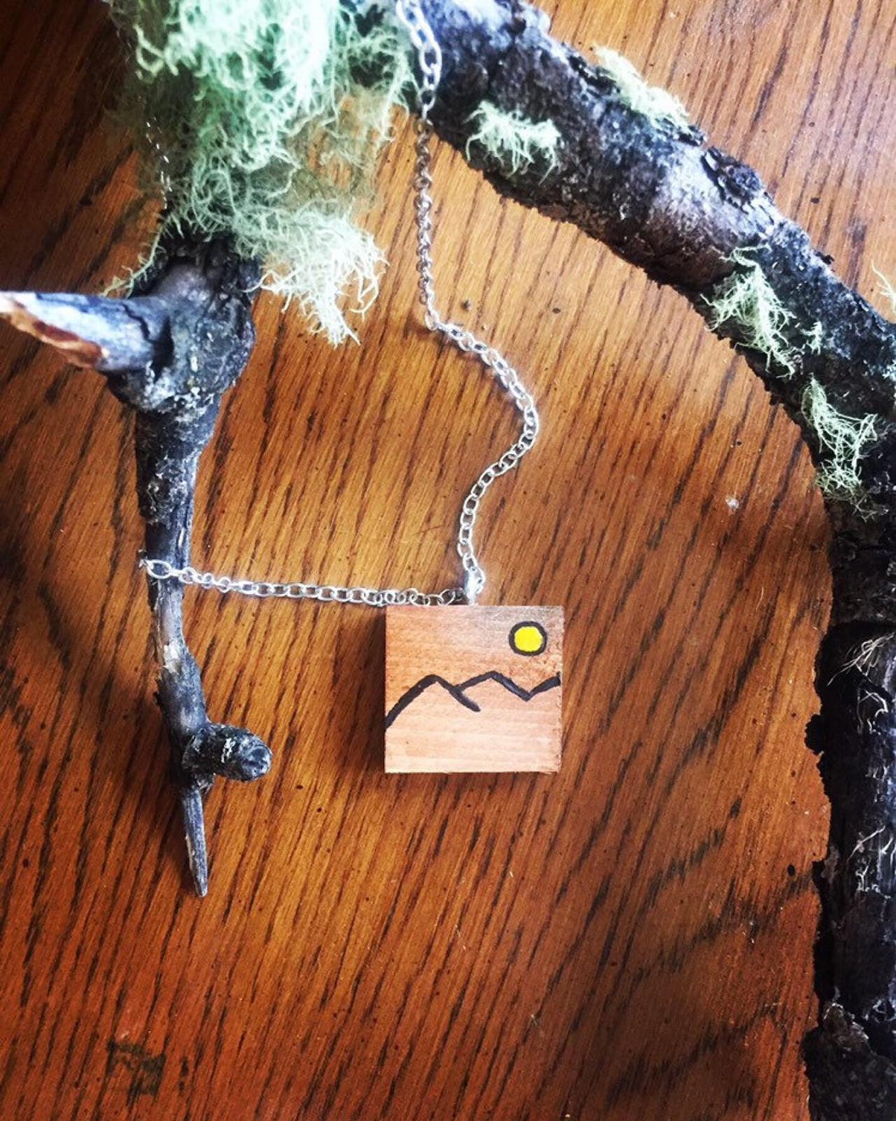 Painted Mountain Wood Necklace Wanderlust Necklace, The Mountains Are Calling, Mountain Jewelry, Mountain Pendant, Mountain Charm,