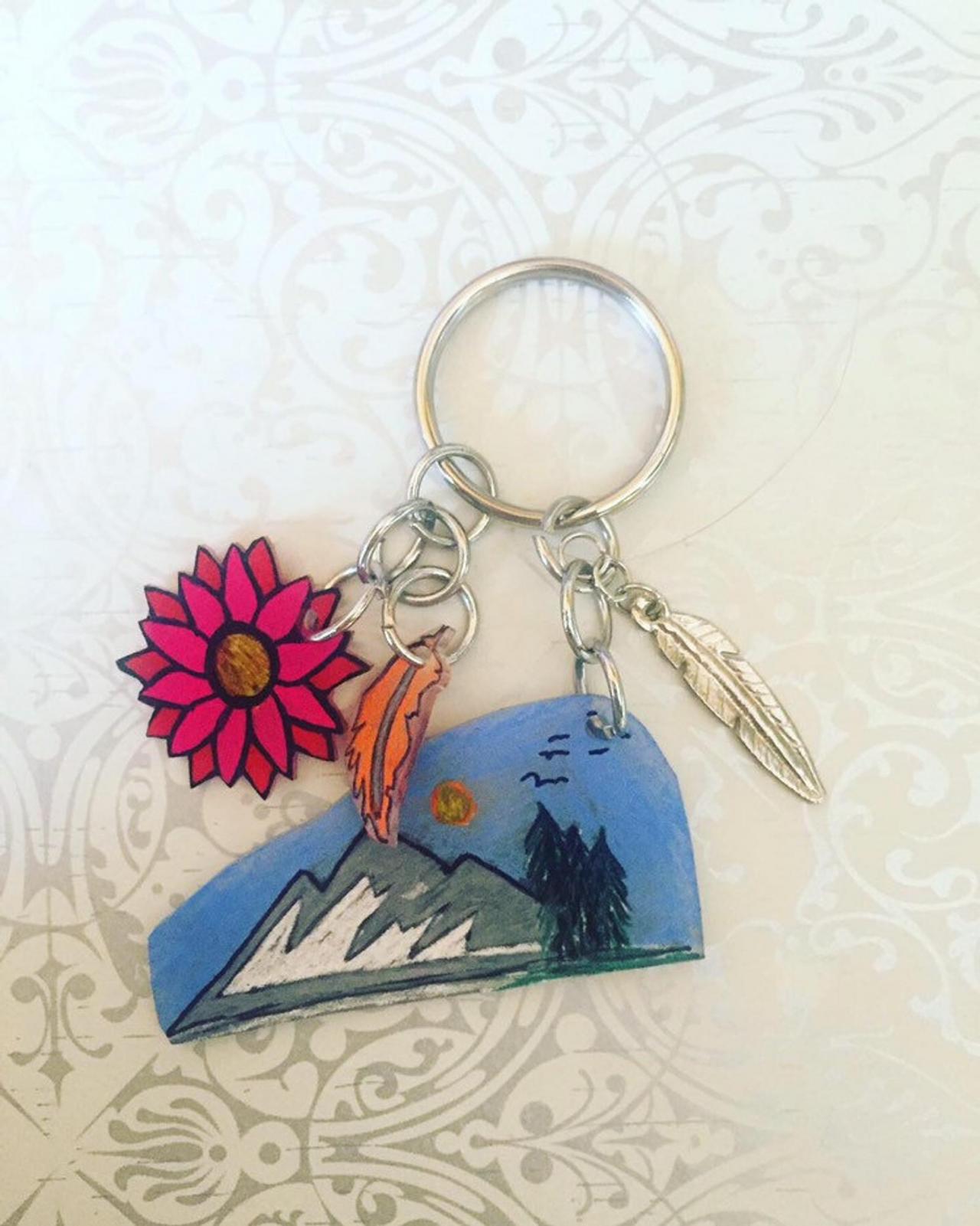 Boho Keychains - Tribal Keychains - Flower Keychain, Bear Paw Keychain, Unique - Mountain Keychain - Handmade Keychains - Hippie Keychain