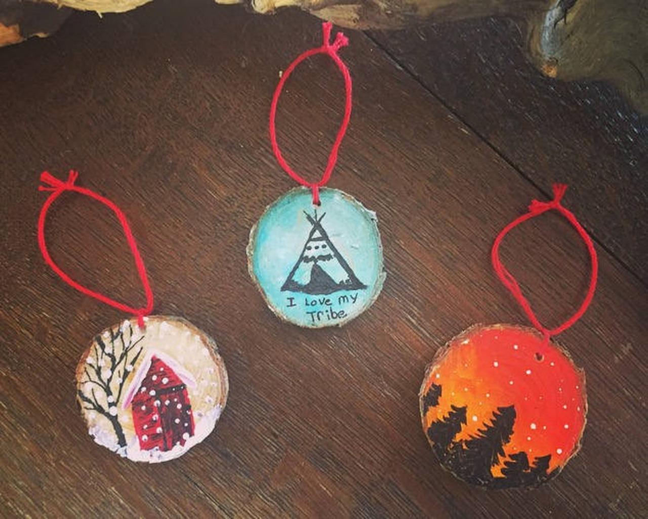 1 Handpainted My Tribe/barn/tree/sunset Pine Ornament