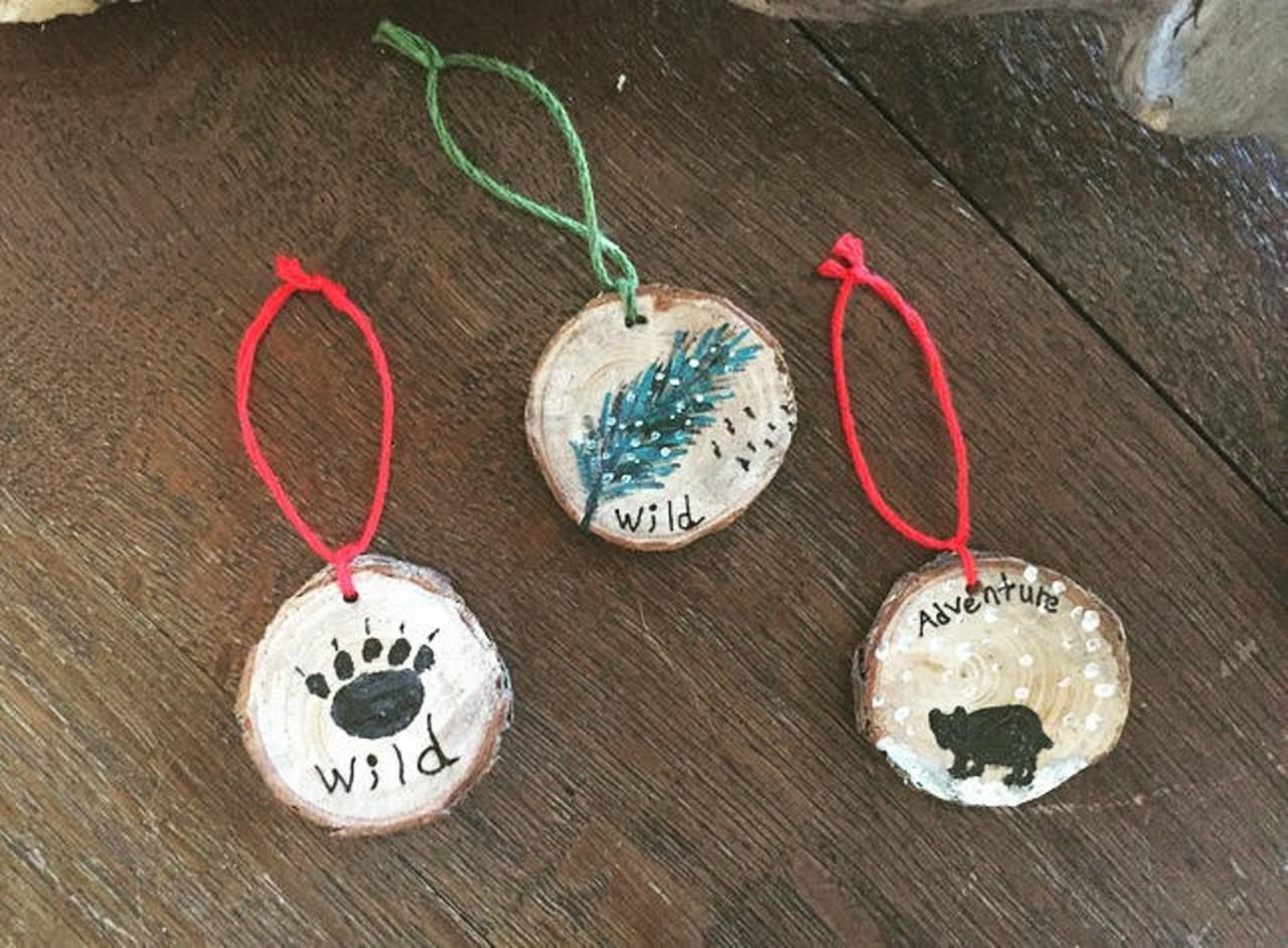 1 Handpainted Bear/bear Paw/ Feather Pine Ornament