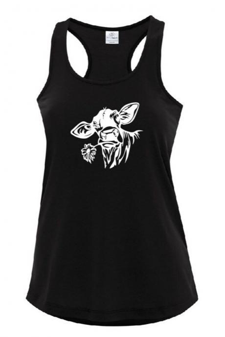 Cow Daisy Graphic Black Tank Farm Shirts, Cow Women&amp;amp;#039;s Graphic Shirt, Cowgirl Shirt, Southern Shirts, Farmer Tank Top Funny Cow