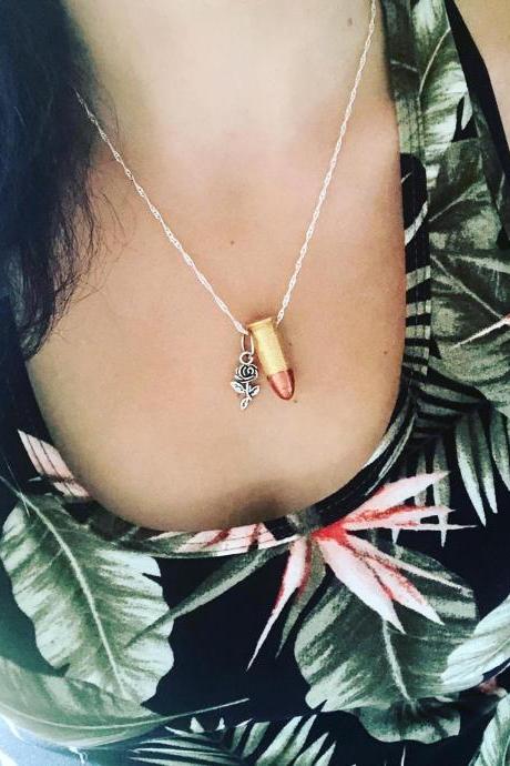 Guns and Roses Pendent necklace, Bullet Necklace, Bullet Pendent, Redneck Necklace, Gift for Her, Country Girl necklace, Farm Girl Necklace