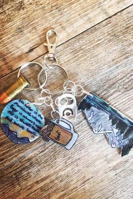 Beer is Always Cold in the Mountains Charm Keychain, Fathers Day Gift, Bullet, Beer, Mountain