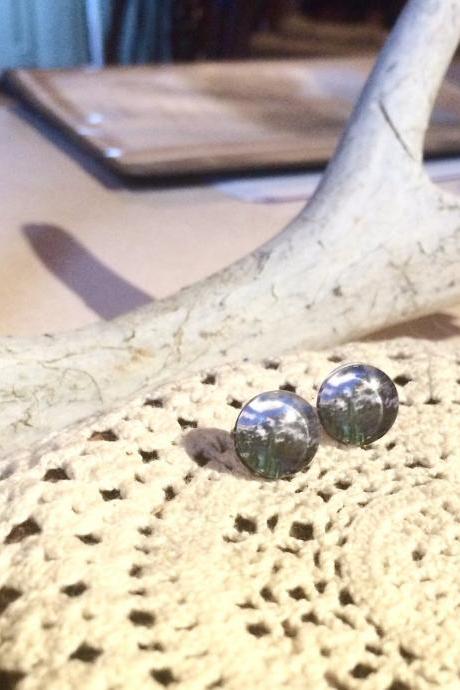 Jasper Mountain Glass Ear Studs Stud Earrings;the Mountains Are Calling; Mountain Jewelry; Dainty Earrings