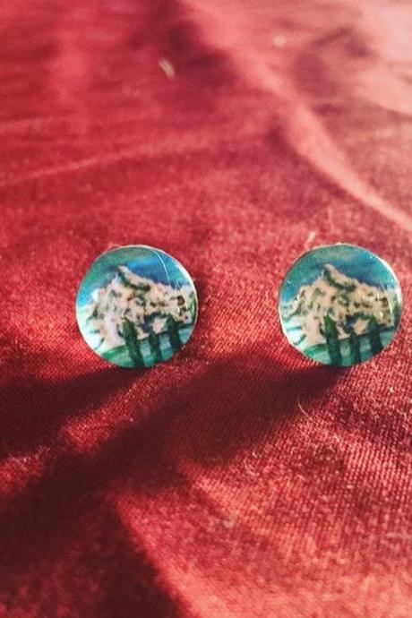 Mount Victoria Glass Studs Stud Earrings;the Mountains Are Calling; Mountain Jewelry; Dainty Earrings