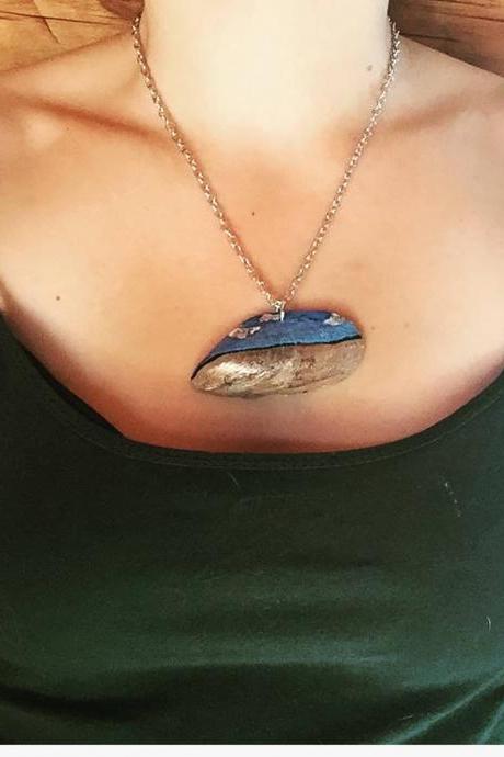 Beach Handpainted Mussel Necklace Necklace Surfer Beach Sea Shell Jewelry