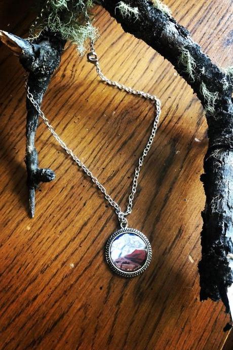 Mount Everest Inspired Mountain Circle , Wanderlust Necklace, The Mountains Are Calling, Mountain Jewelry, Mountain Pendant, Mountain Charm,