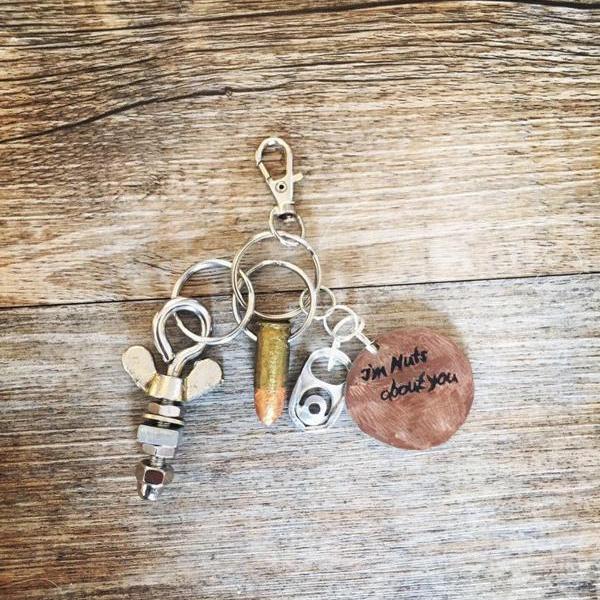 I'm Nuts About You Keychain for Men with Nut Dangle Charm | Gift for Him, Valentine's Day, Anniversary, Birthday, Hand Stamped, Personalized